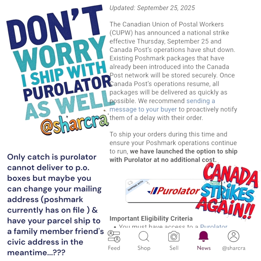 No Distruption In Service I will use Purolator If Buyer Provides A Civic Address